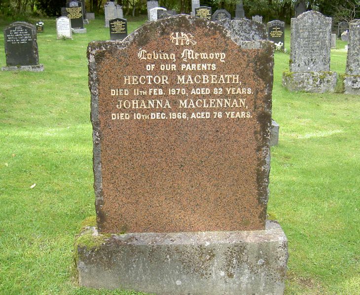 Photo of headstones/Johanna MacLennan died 1966 MI Red Point, Glenshiel